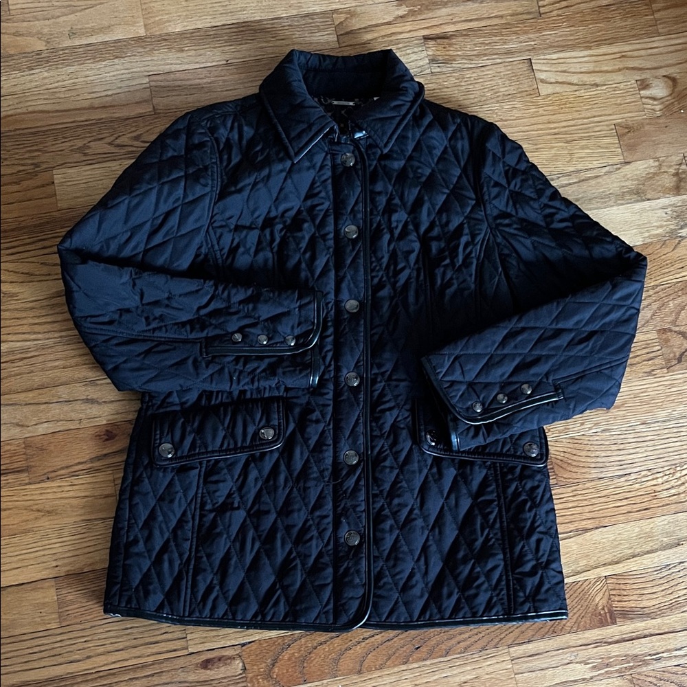 Chico's Black Quilted Button-Front Puffer Jacket